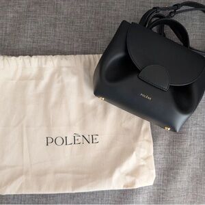 Polene Black Leather Mini Crossbody with Gold Hardware